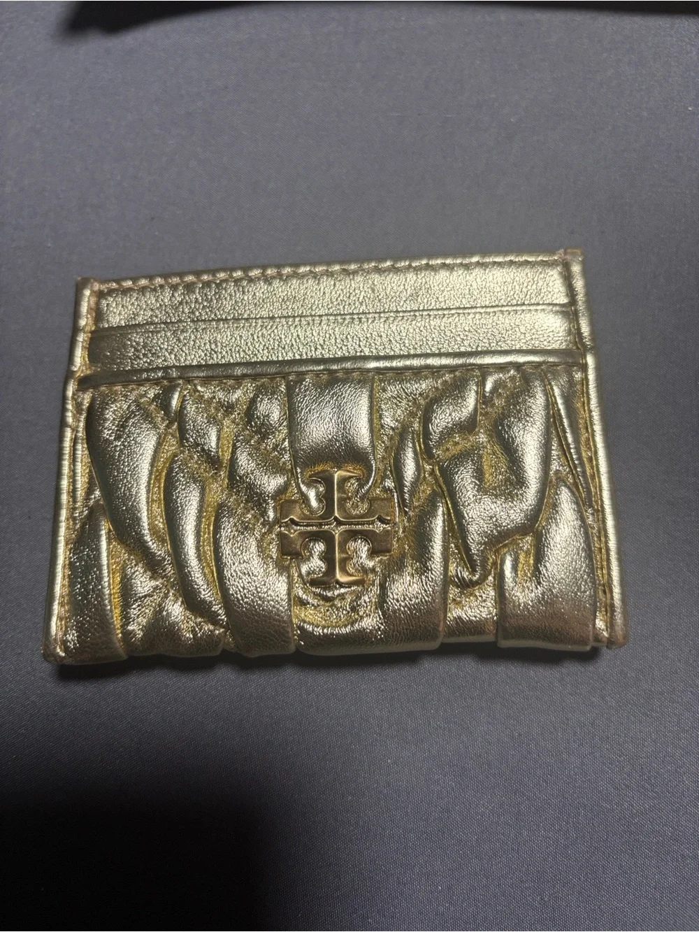 Tory Burch Metallic Gold Quilted Crossbody with Matching Card Holder
